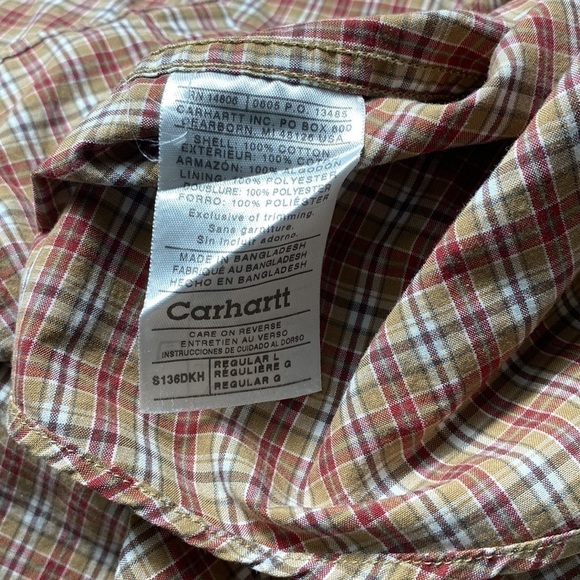 Carhartt button-down collar 1 pocket men’s shirt, plaid size large, 100% cotton - Picture 4 of 8